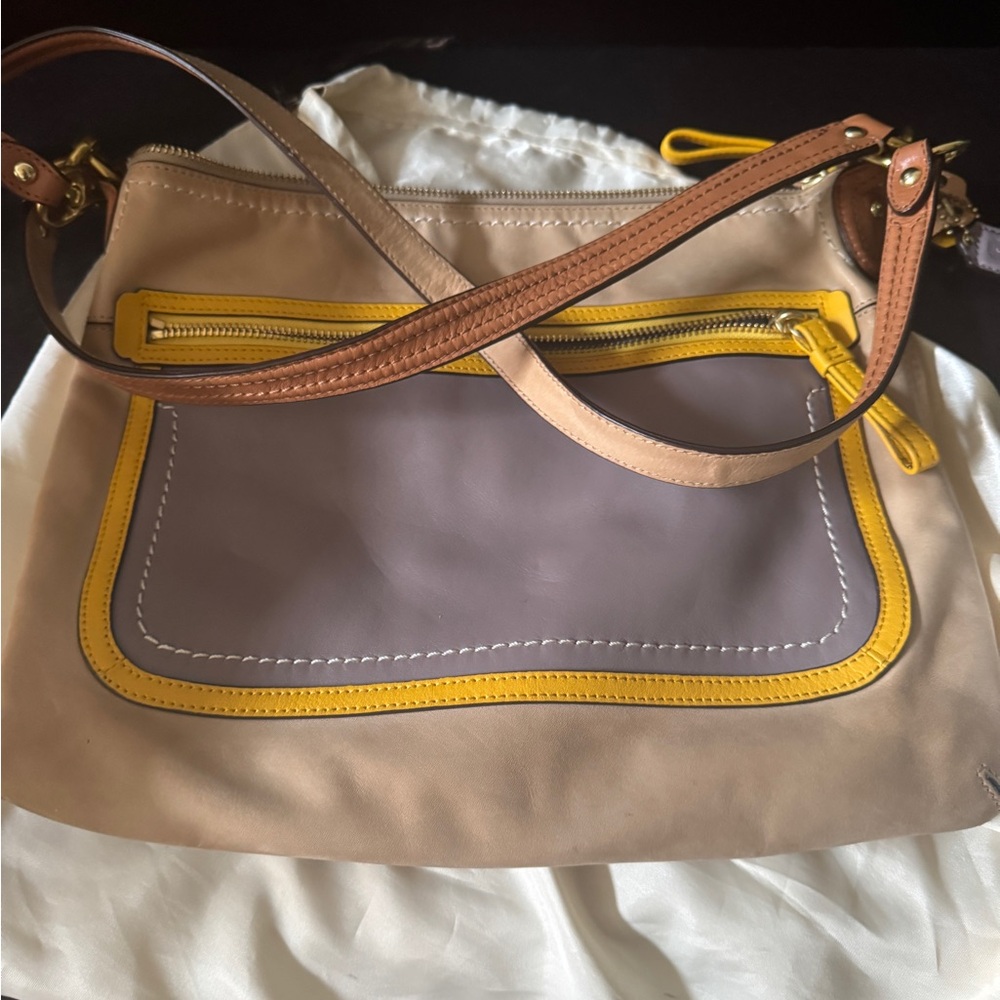 Coach Tan, Gray, and Yellow Crossbody Bag
